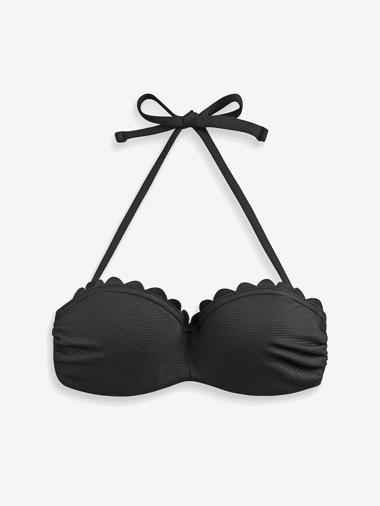 Black Padded Bandeau Top Scalloped Bikini - Image 4 of 4 Black Padded Bandeau Top Scalloped Bikini - Image 4 of 4