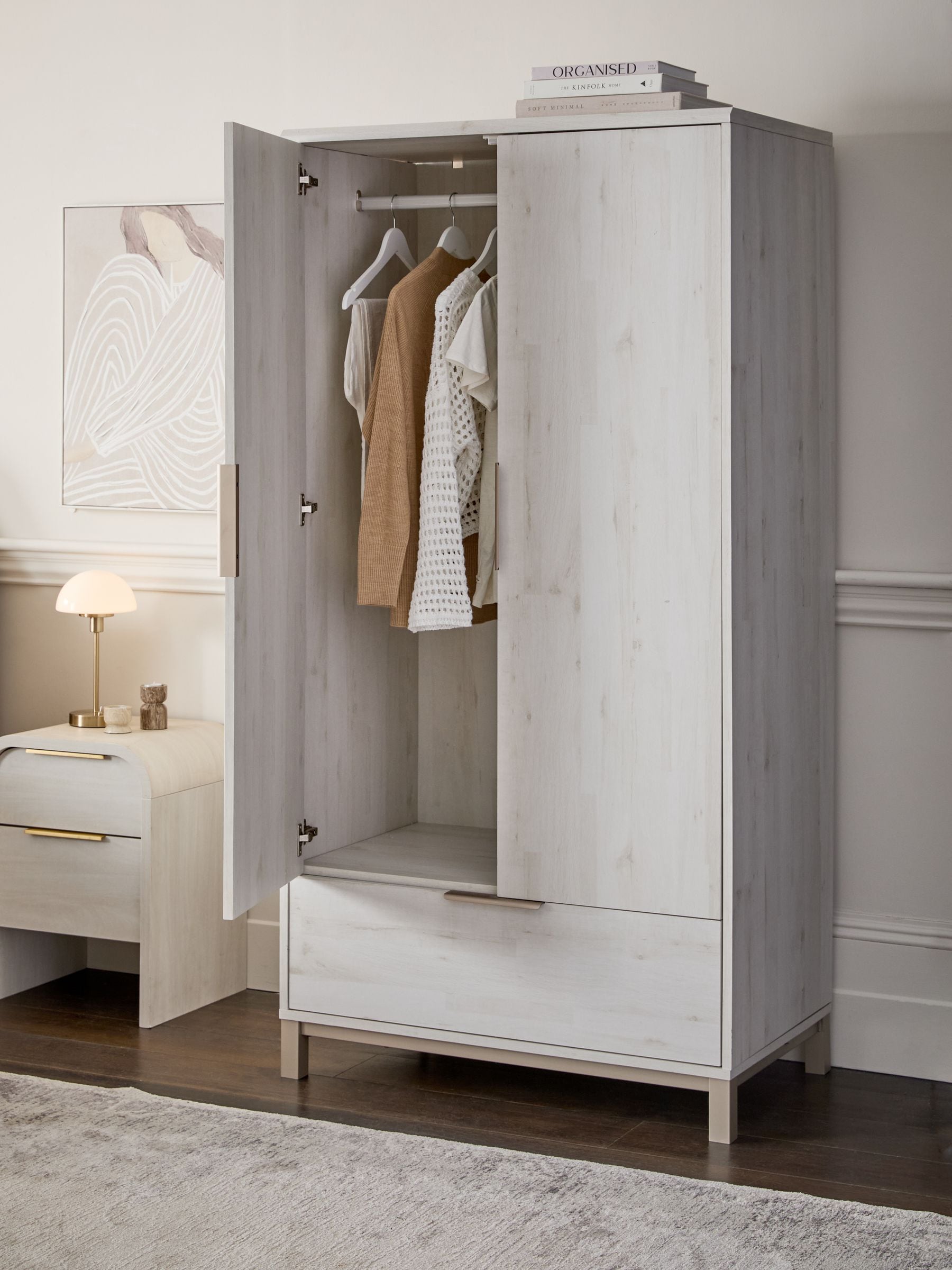Buy White Bronx Oak Effect Double, 1 Drawer Wardrobe from the Next