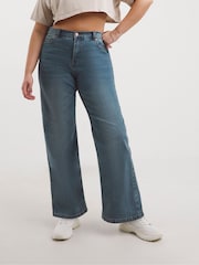 Simply Be Blue Mid Wash 24/7 Wide Leg Jeans - Image 1 of 4