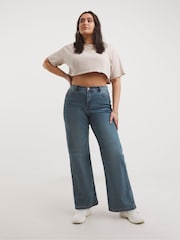 Simply Be Blue Mid Wash 24/7 Wide Leg Jeans - Image 3 of 4