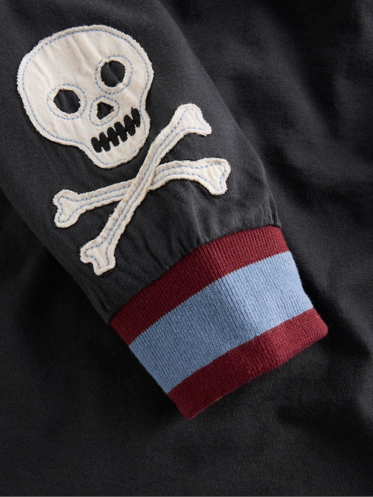 Boden Grey Skull Sleeved Appliqué T-Shirt - Image 5 of 5