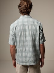 Verde - 100% Cotton Carouri Mânecă scurtă Textured Cămăși with Cuban Guler - Image 4 of 7