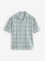 Verde - 100% Cotton Carouri Mânecă scurtă Textured Cămăși with Cuban Guler - Image 5 of 7