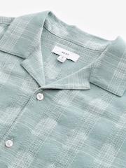 Verde - 100% Cotton Carouri Mânecă scurtă Textured Cămăși with Cuban Guler - Image 6 of 7