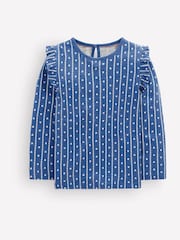 Boden Blue Heart Frill Sleeve Slub Top - Image 1 of 3