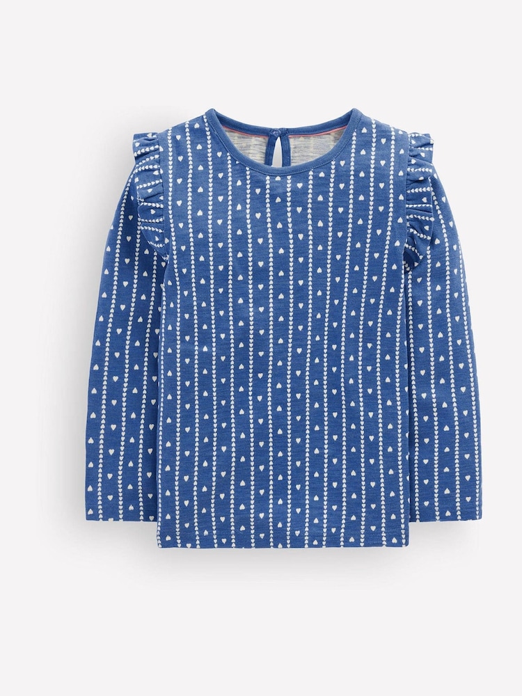 Boden Blue Heart Frill Sleeve Slub Top - Image 1 of 3 Boden Blue Heart Frill Sleeve Slub Top - Image 1 of 3