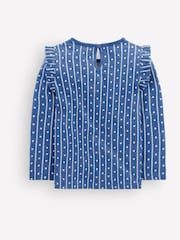 Boden Blue Heart Frill Sleeve Slub Top - Image 2 of 3