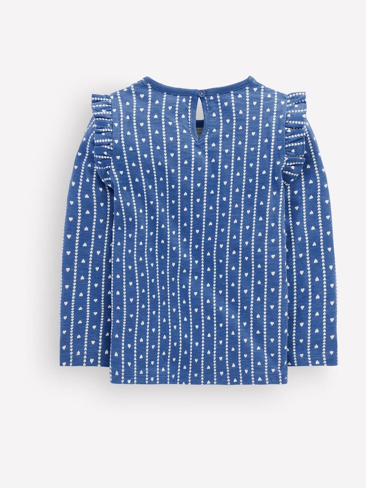 Boden Blue Heart Frill Sleeve Slub Top - Image 2 of 3 Boden Blue Heart Frill Sleeve Slub Top - Image 2 of 3