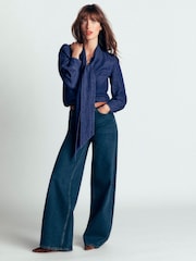 Boden Blue Clara Tie Neck Denim Top - Image 2 of 6