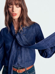 Boden Blue Clara Tie Neck Denim Top - Image 3 of 6