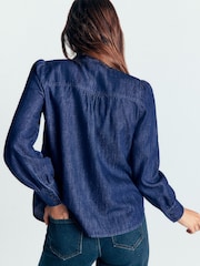 Boden Blue Clara Tie Neck Denim Top - Image 4 of 6