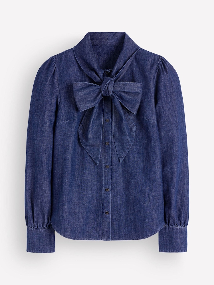 Boden Blue Clara Tie Neck Denim Top - Image 6 of 6 Boden Blue Clara Tie Neck Denim Top - Image 6 of 6