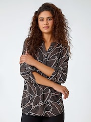 Roman Brown Textured Leaf Stretch Jersey Top - Image 1 of 5