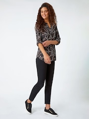 Roman Brown Textured Leaf Stretch Jersey Top - Image 2 of 5