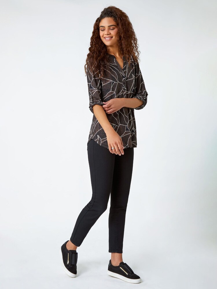 Roman Brown Textured Leaf Stretch Jersey Top - Image 2 of 5
