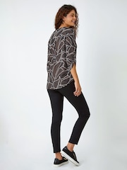 Roman Brown Textured Leaf Stretch Jersey Top - Image 3 of 5