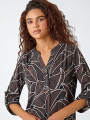 Roman Brown Textured Leaf Stretch Jersey Top - Image 4 of 5