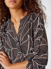 Roman Brown Textured Leaf Stretch Jersey Top - Image 5 of 5