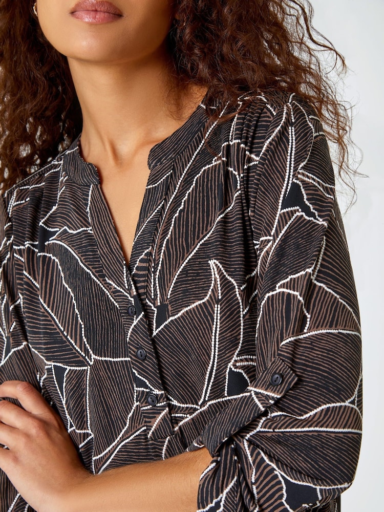 Roman Brown Textured Leaf Stretch Jersey Top - Image 5 of 5