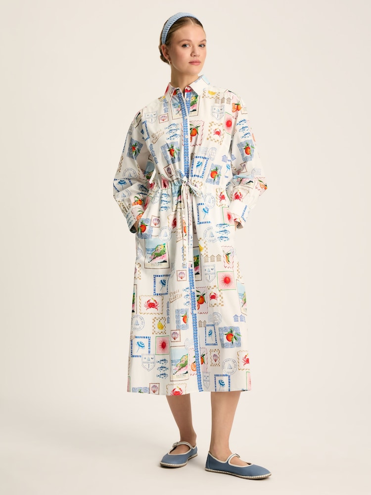 Joules Francesca White Tie Waist Shirt Dress - Image 1 of 8 Joules Francesca White Tie Waist Shirt Dress - Image 1 of 8