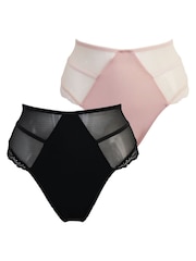 Pour Moi Black High Waist Mesh and Lace Knickers 2 Pack - Image 1 of 5