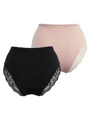 Pour Moi Black High Waist Mesh and Lace Knickers 2 Pack - Image 5 of 5