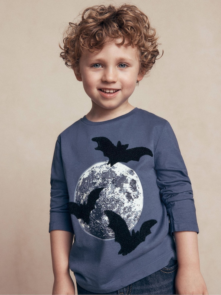 Boden Blue Halloween Glow Appliqué T-Shirt - Image 1 of 4 Boden Blue Halloween Glow Appliqué T-Shirt - Image 1 of 4