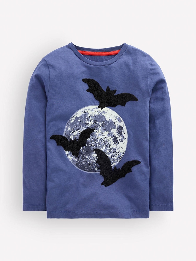 Boden Blue Halloween Glow Appliqué T-Shirt - Image 2 of 4 Boden Blue Halloween Glow Appliqué T-Shirt - Image 2 of 4