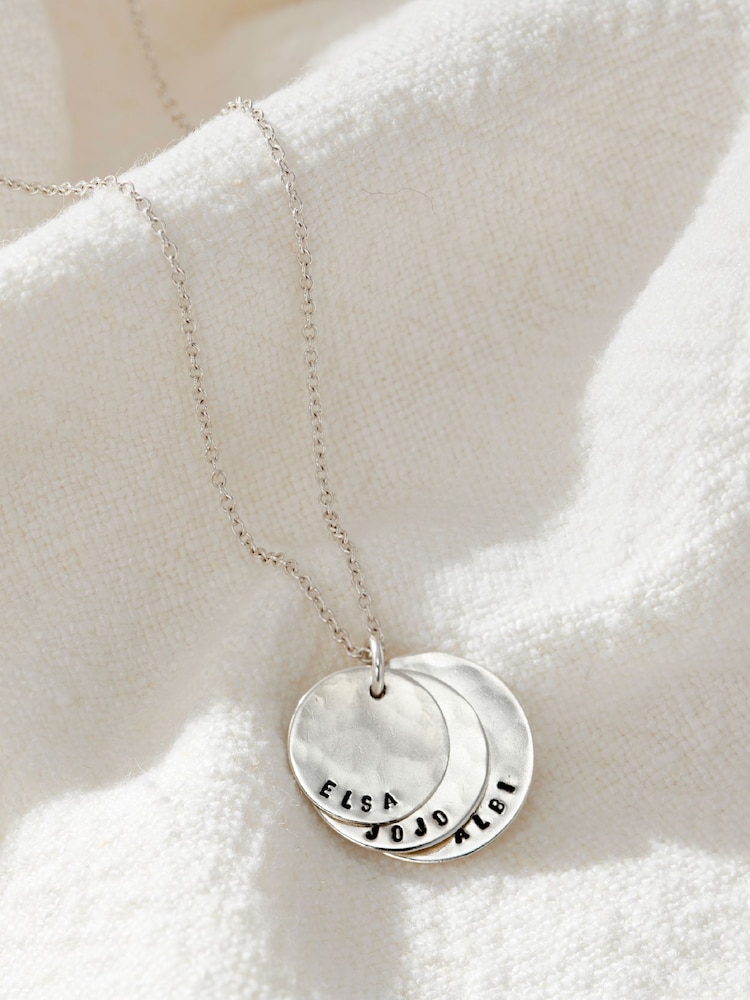 Sterling Silver Hammered Family Disc Necklace By Posh Totty Designs - Image 1 of 4