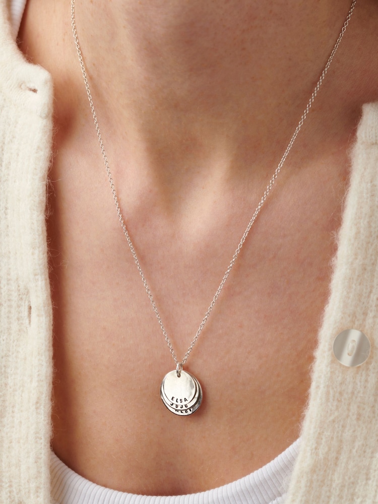 Sterling Silver Hammered Family Disc Necklace By Posh Totty Designs - Image 2 of 4