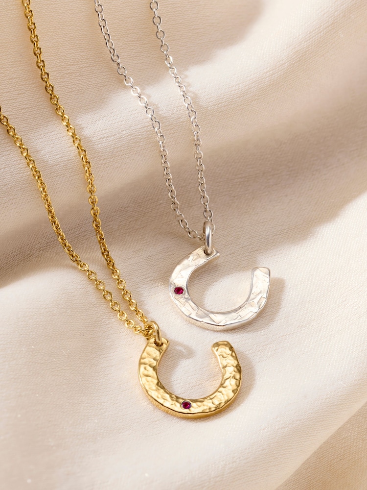 18ct Yellow Gold Tone Personalised Birthstone Horseshoe Necklace By Posh Totty Designs - Image 2 of 5