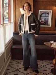 Love & Roses Black Faux Leather Collarless Shearling Jacket - Image 3 of 4