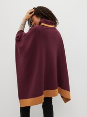 Berry Red / Pink / Mustard Roll Neck Stripe Poncho Jumper - Image 2 of 5