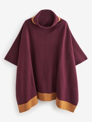 Berry Red / Pink / Mustard Roll Neck Stripe Poncho Jumper - Image 4 of 5