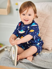 JoJo Maman Bébé Navy Boys' Space Glow-In-The-Dark Pyjamas - Image 1 of 6