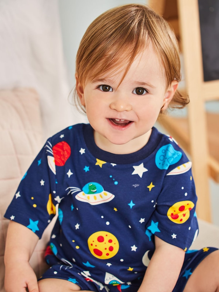 JoJo Maman Bébé Navy Boys' Space Glow-In-The-Dark Pyjamas - Image 2 of 6
