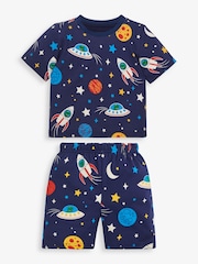 JoJo Maman Bébé Navy Boys' Space Glow-In-The-Dark Pyjamas - Image 3 of 6