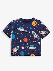 JoJo Maman Bébé Navy Boys' Space Glow-In-The-Dark Pyjamas - Image 4 of 6