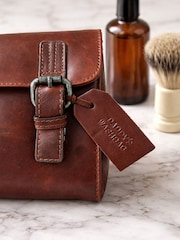 Personalised Leather Hanging Wash Bag By Posh Totty Designs - Image 1 of 3