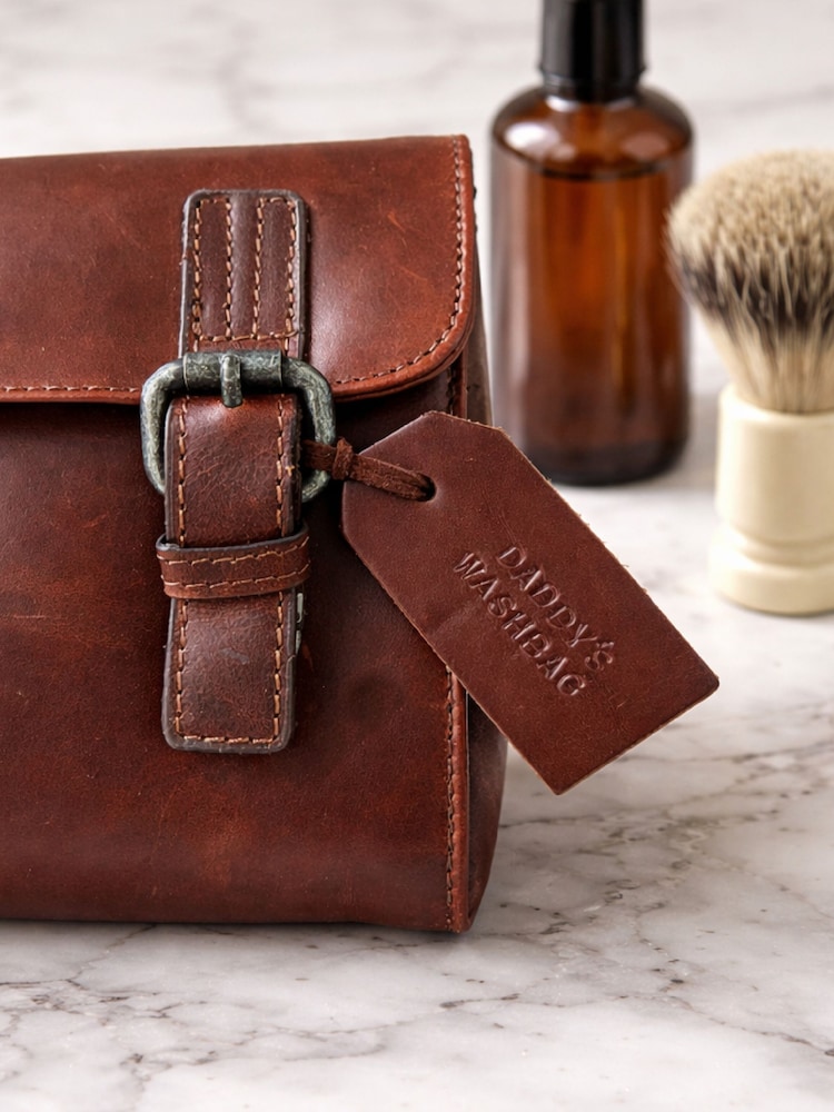 Personalised Leather Hanging Wash Bag By Posh Totty Designs - Image 1 of 3