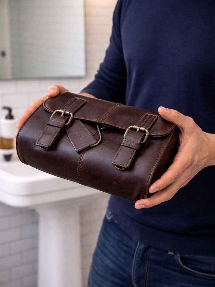 Personalised Leather Hanging Wash Bag By Posh Totty Designs - Image 3 of 3