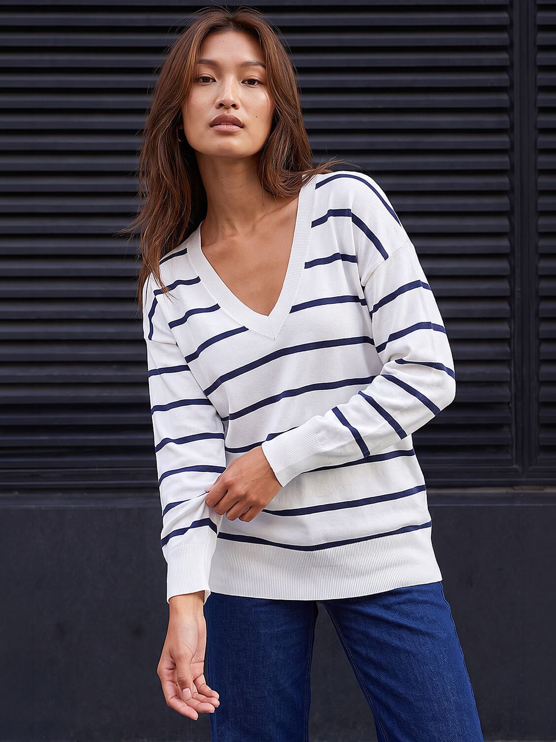 Roman Women's Stripe Print Knitted Jumper in Ivory | Size: 20 - Image 2
