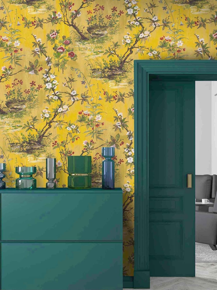 Woodchip & Magnolia Yellow Rivington Wallpaper - Image 1 of 3