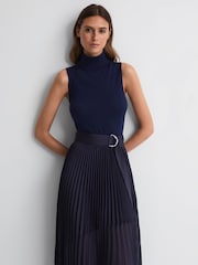 Reiss Navy Edna Merino Wool Sleeveless Roll Neck Top - Image 1 of 5