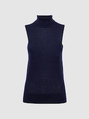 Reiss Navy Edna Merino Wool Sleeveless Roll Neck Top - Image 2 of 5