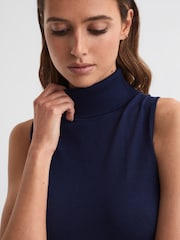 Reiss Navy Edna Merino Wool Sleeveless Roll Neck Top - Image 4 of 5