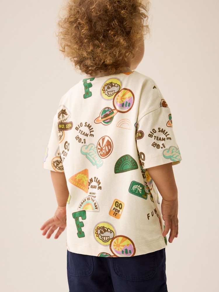 Ecru Badges 100% Cotton Short Sleeve Varsity T-Shirt (3mths-7yrs) - Image 2 of 9 Ecru Badges 100% Cotton Short Sleeve Varsity T-Shirt (3mths-7yrs) - Image 2 of 9
