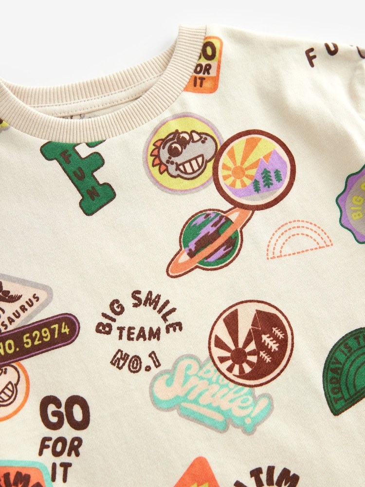 Ecru Badges 100% Cotton Short Sleeve Varsity T-Shirt (3mths-7yrs) - Image 9 of 9 Ecru Badges 100% Cotton Short Sleeve Varsity T-Shirt (3mths-7yrs) - Image 9 of 9