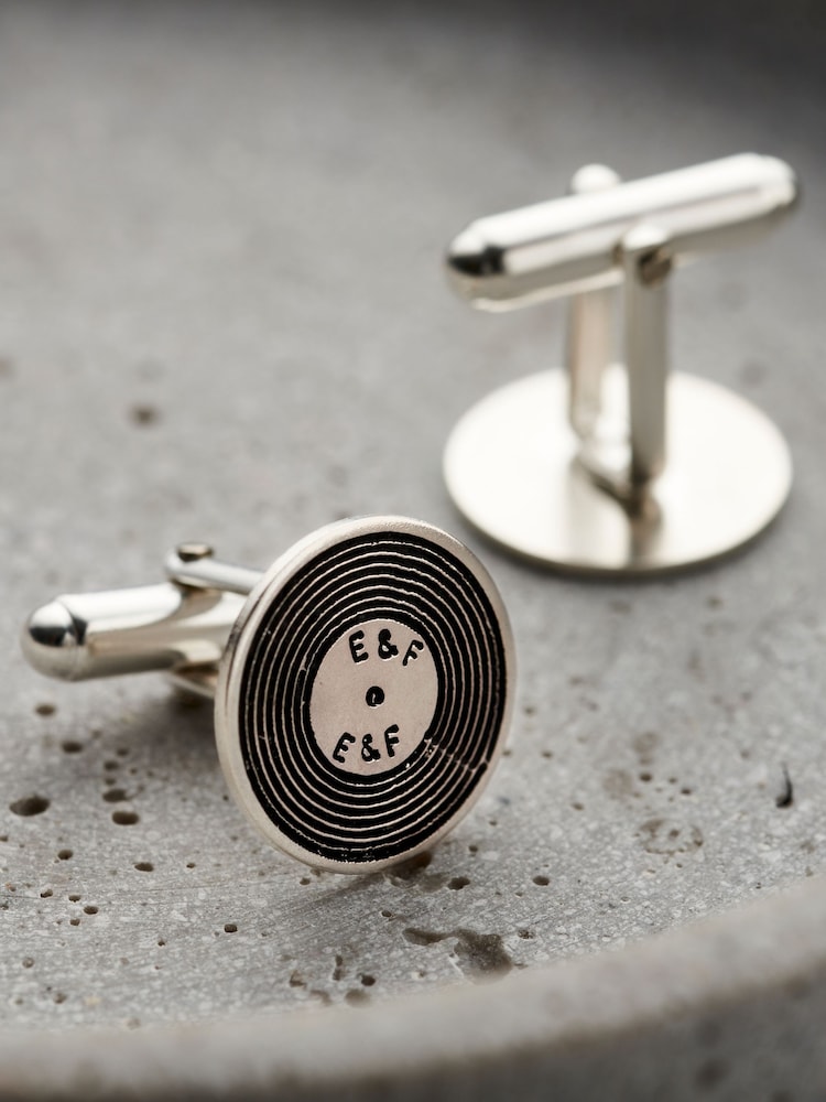 Personalised Silver Vinyl Record Cufflinks By Posh Totty Designs - Image 1 of 3