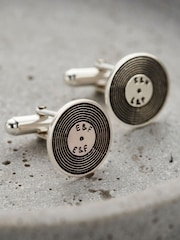 Personalised Silver Vinyl Record Cufflinks By Posh Totty Designs - Image 2 of 3